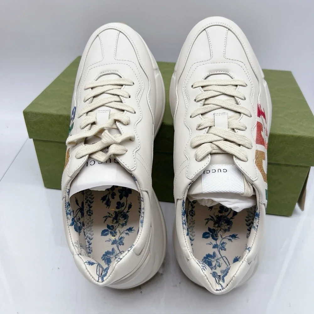Gucci Rhyton Platform Calfskin Glitter Logo Womens Sneakers Mystic White EU 41 - Picture 11 of 16